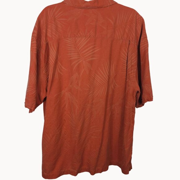 Hawaiian Island Style Shirt Orange Botanical Palm Leaves Comfy Relaxed Men's XL - Picture 4 of 14